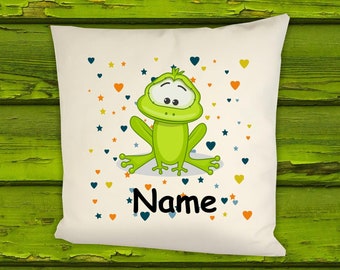 Pillow Cuddly pillow with animal motif frog with desired name vers. Molds with filling