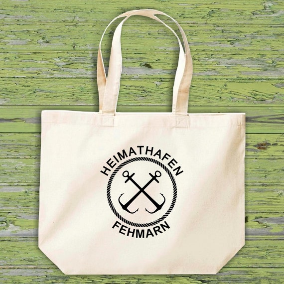 shirtinstyle Stoffbeutel "Heimathafen Fehmarn" Jute Baumwolle Tasche Einkaufen Beutel Geschenkidee