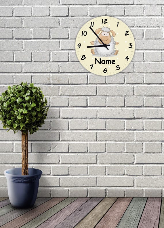Children's room clock wall clock pastel tones with cute animals and desired name gift clock learning 20 cm