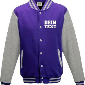 Varsity Jacket College Jacket with desired print on the front Training Jacket Sports Club Purple Weiß
