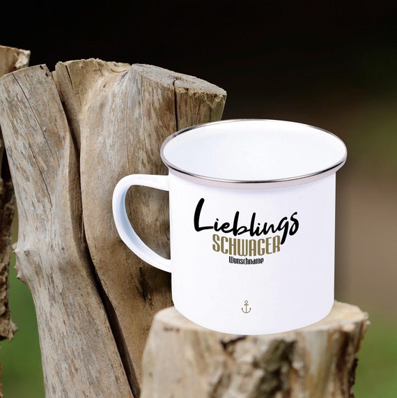 Enamel mug "Lieblingsmensch Lieblings Schwager" with desired name Cup Tea Coffee Cup Coffee Mug Retro Camping