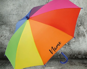 Regenschirm mit Wunschname Regenbogen Name Text Schirm Stockschirm Wunschtext Kita Kinder 73cm Durchmesser Sturmschirm