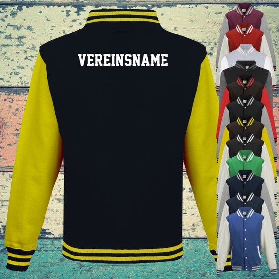 College Jacke mit Wunschdruck auf der Rückseite mit Vereinsname Trainings Jacke Sport Verein Varsity Jacket