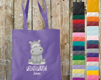 Cloth bag change of clothes, hippo with desired name, desired text school cotton jute sports bag bag bag day care school enrollment daycare animal