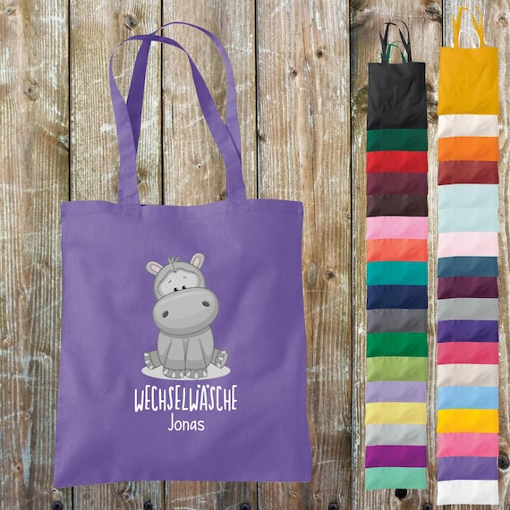 Cloth bag change of clothes, hippo with desired name, desired text school cotton jute sports bag bag bag day care school enrollment daycare animal