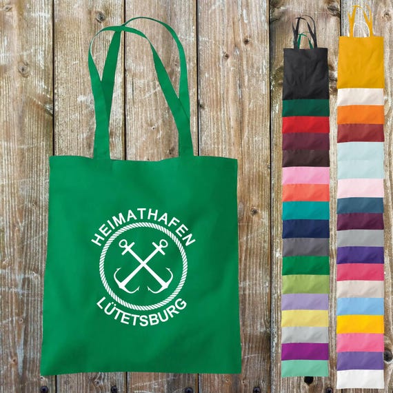 Fabric bag "Heimathafen" Sylt Husum Amrum Juist Föhr Norderney Poel Borkum.... Cotton jute sports bag bag pouch gift