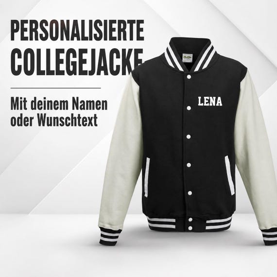 Personalisierte Collegejacke mit Name – Varsity Jacke mit Wunschtext auf der Brust