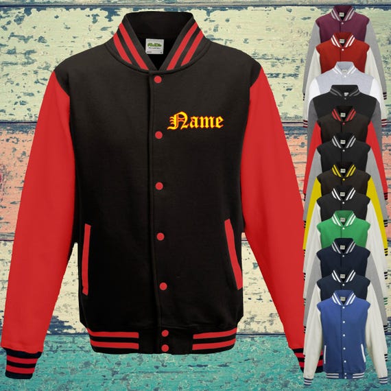 College Jacke mit Wunschdruck auf der Vorderseite Wunschname Trainings Jacke Sport Verein Varsity Jacket
