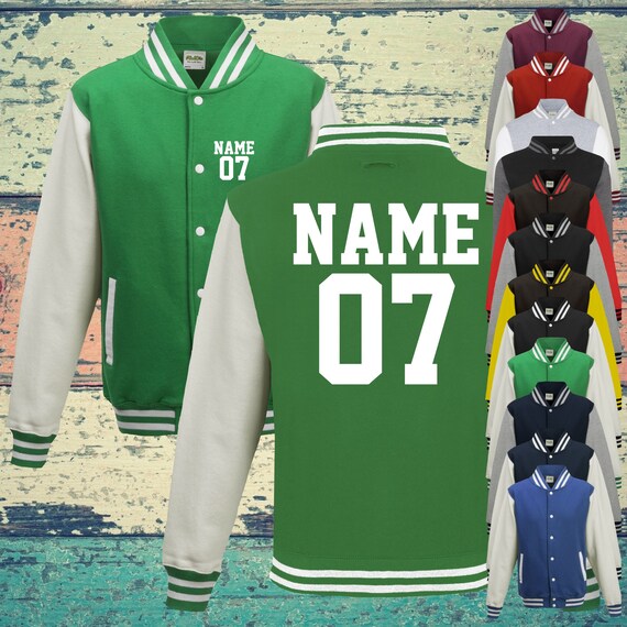 College Jacke mit Wunschdruck auf der Vorderseite und Rückseite  Zahl und Name Trainings Jacke Sport Verein Varsity Jacket