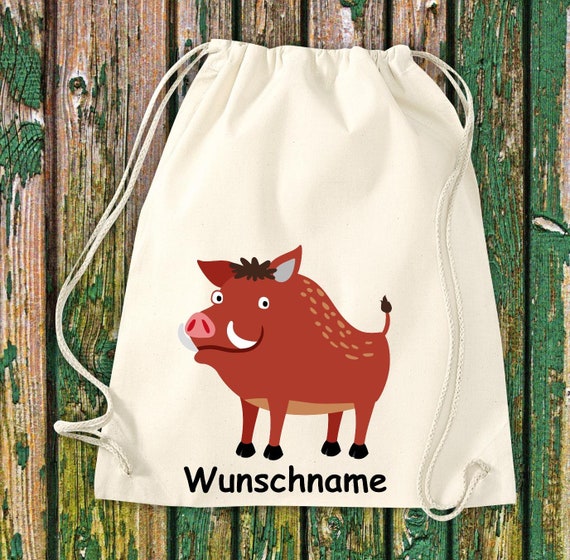 Gym bag sports bag "Wild boar with desired name" desired text name daycare school cotton gym bag bag