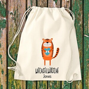 Gym bag sports bag &quot;funny animals tiger, change of clothes with desired text daycare after-school school cotton gym sack bag pouch