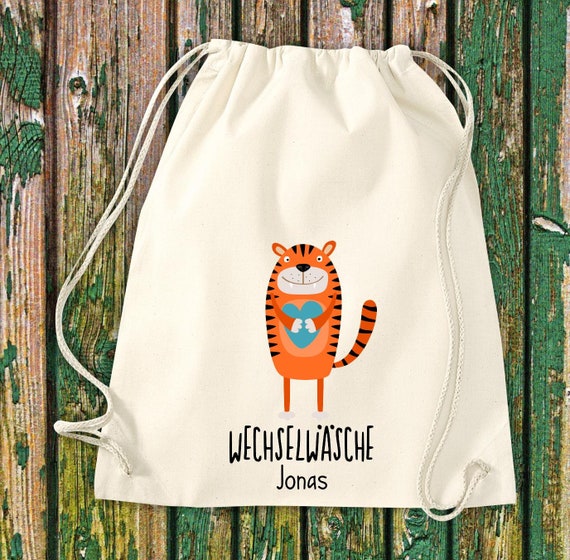 Gym bag sports bag "funny animals tiger, change of clothes with desired text daycare after-school school cotton gym sack bag pouch