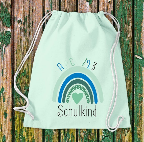 Turnbeutel "Schulkind Regenbogen"  Kita Hort Schule Baumwolle Gymsack Tasche Beutel Sportbeutel