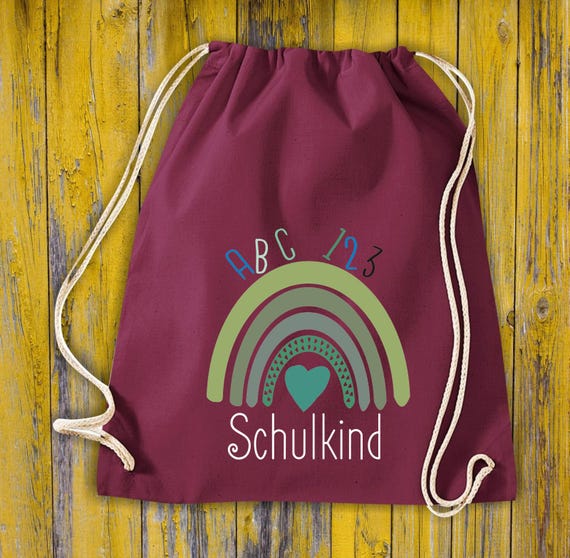 Gym bag "Rainbow Schoolchild" School ABC Cotton Jute Sports Bag Bag Pouch Gift Kindergarten Kita Sport