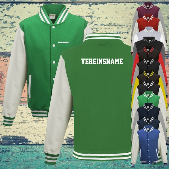 College Jacke mit Wunschdruck auf der Rückseite und Vorderseite mit Vereinsname Trainings Jacke Sport Verein Varsity Jacket