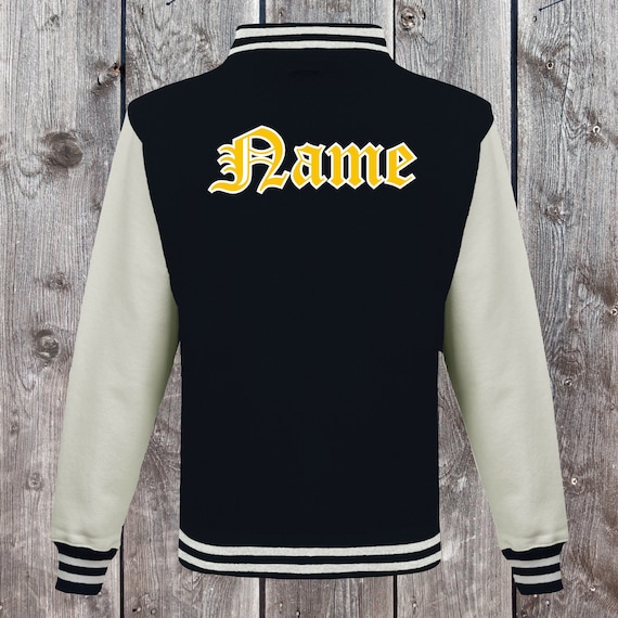 College Jacke mit Wunschdruck auf der Rückseite Wunschnamen Trainings Jacke Sport Verein Varsity Jacket