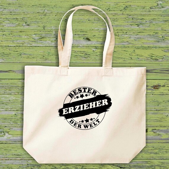 shirtinstyle Stoffbeutel "Bester Erzieher Der Welt" Jute Baumwolle Tasche Einkaufen Beutel Geschenkidee Kita Schule Hort