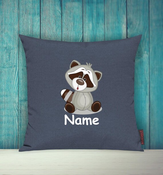 Cushion Cover Sofa Cushion Animals Animal Raccoon Wish Name Decoration Children's Room Gift Animals Nature Foxes Forest