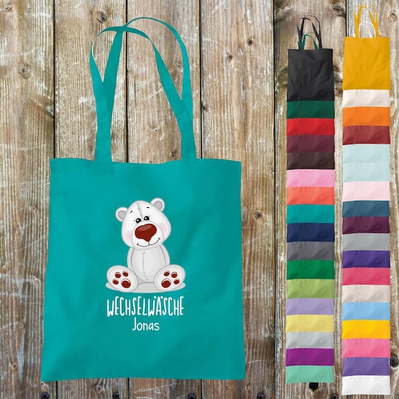 Cloth bag change of clothes, polar bear with desired name, desired text school cotton jute sports bag bag bag day care school enrollment daycare animal