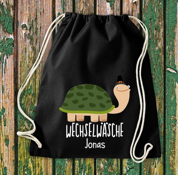 Gym bag sports bag "funny animals turtle, change of clothes with desired text daycare after-school school cotton gym sack bag pouch