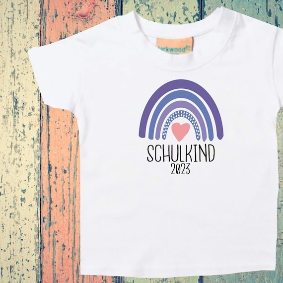 Baby Kinder T-Shirt "Regenbogen Schulkind mit Wunschjahr 2030, 2040...." Geschenk Geburt