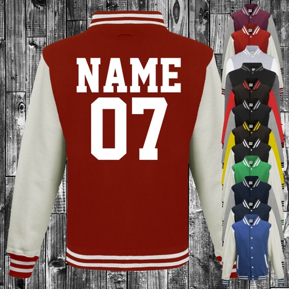 College Jacke mit Wunschdruck auf der Rückseite Zahl und Name Trainings Jacke Sport Verein Varsity Jacket