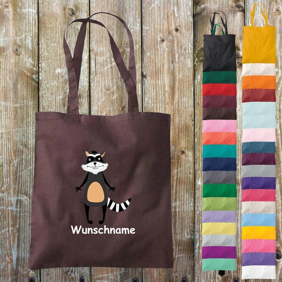 Stoffbeutel Wunschtext "Tiermotive Waschbär Wunschname Wunschtext Tiere Natur Wildnis" Baumwolle Jute Sportbeutel Tasche Beutel Geschenk