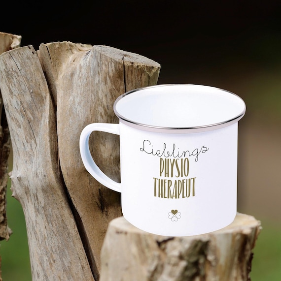 Emaille Becher "Lieblingsmensch Lieblings Physio Therapeut" Tasse Tee Kaffeetasse Kaffeebecher Mug Retro Campen