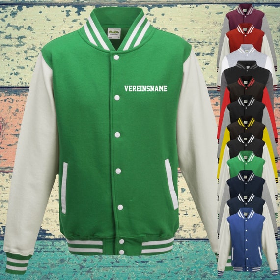 College Jacke mit Wunschdruck auf der Vorderseite mit Vereinsname Trainings Jacke Sport Verein Varsity Jacket