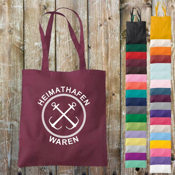 Fabric bag "Heimathafen" Sylt Husum Amrum Juist Föhr Norderney Poel Borkum.... Cotton jute sports bag bag pouch gift