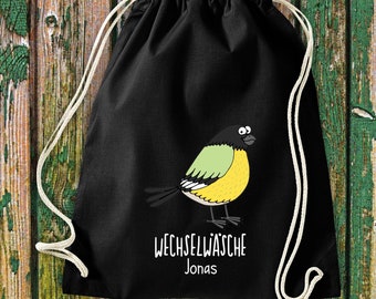 Turnbeutel Sportbeutel "lustige Tiere Vogel Spatz Taube, Wechselwäsche mit Wunschtext Kita Hort Schule Baumwolle Gymsack Tasche Beutel