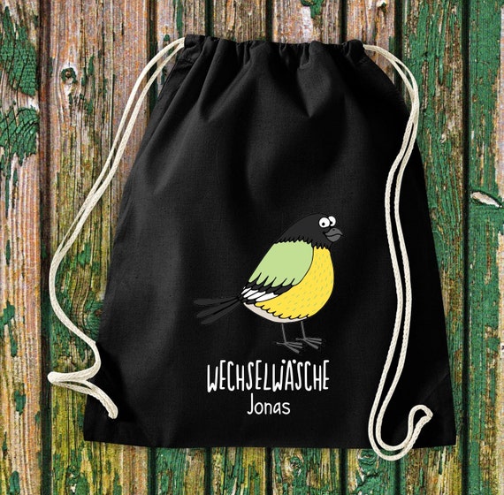 Gym bag sports bag "funny animals bird sparrow pigeon, change of clothes with desired text Kita Hort School cotton gym sack bag bag bag