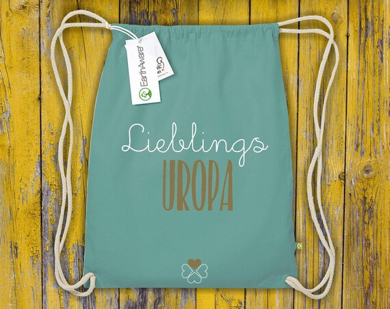 Organic Fairtrade Gymsack "Lieblingsmensch Lieblings Uropa" Turnbeutel Tasche Beutel Sporttasche Rucksack