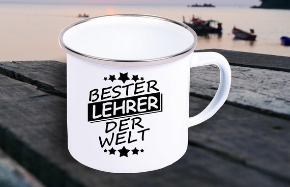 Enamel Mug "Best Teacher in the World" Cup Coffee Mug Mug Retro