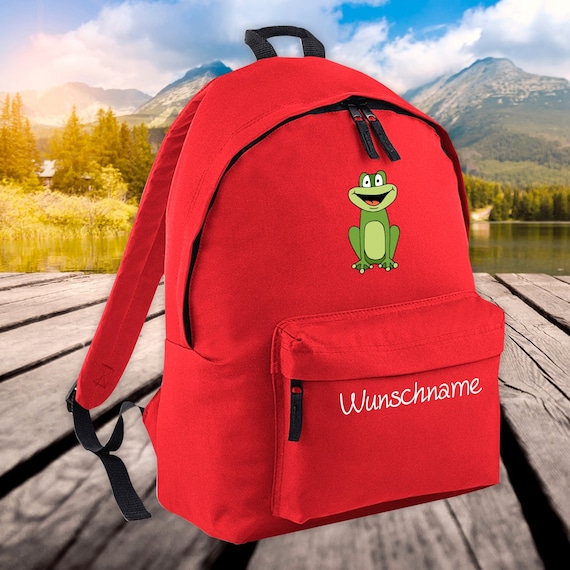 Children Backpack Animals Frog with Desired Name Wish Text Kita Enrollment School Hort Gift