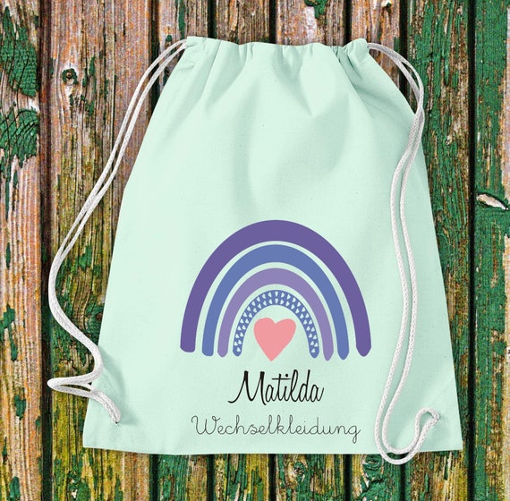 Gym bag "Rainbow change of clothes with desired name" Kita Hort School Cotton Gymsack Bag Pouch Sports bag