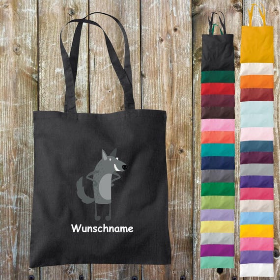 Cloth bag custom text "animal motifs wolf custom name custom text animals nature wilderness" cotton jute sports bag bag gift