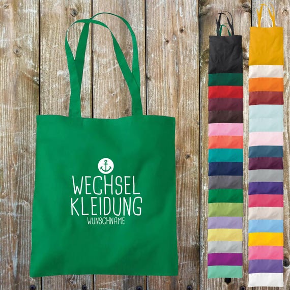 Fabric bag with desired text "change of clothes anchor with desired name, desired text" cotton jute sports bag bag gift