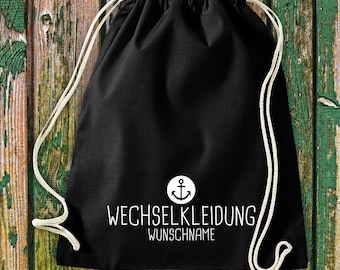 Turnbeutel Sportbeutel Wechselkleidung Anker mit Wunschtext Kita Hort Schule Baumwolle Gymsack Tasche Beutel