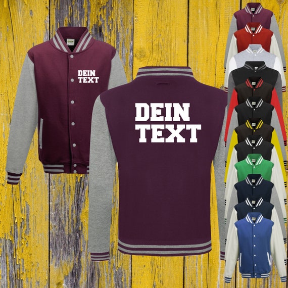 College Jacke mit Wunschdruck auf der Vorderseite und Rückseite Trainings Jacken Sport Verein Varsity Jacket