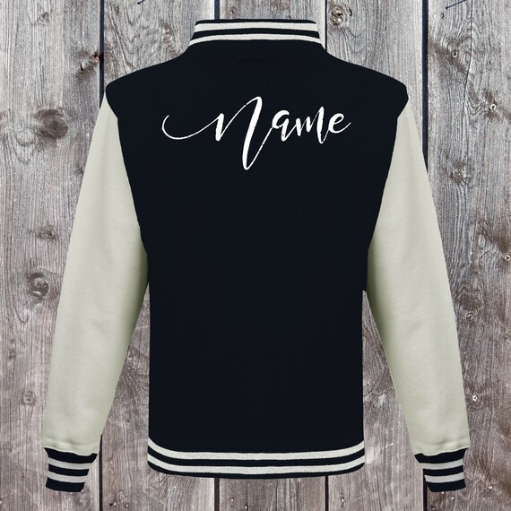 College Jacke mit Wunschdruck auf der Rückseite Wunschnamen Trainings Jacke Sport Verein Varsity Jacket