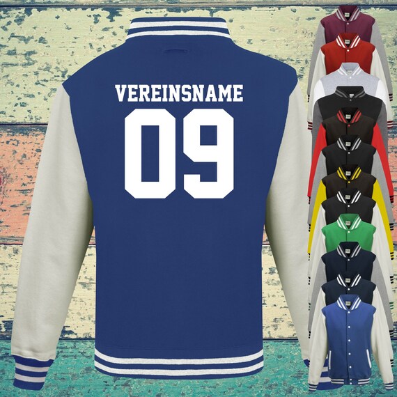 College Jacke mit Wunschdruck auf der Rückseite mit Vereinsname und Zahl Trainings Jacke Sport Verein Varsity Jacket