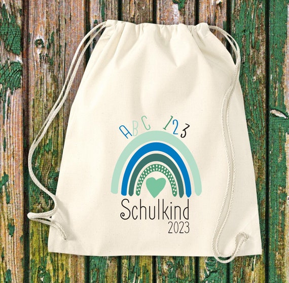Gym bag with desired text "Schoolchild rainbow with desired year" Kita Hort School Cotton Gymsack Bag Bag Sports bag
