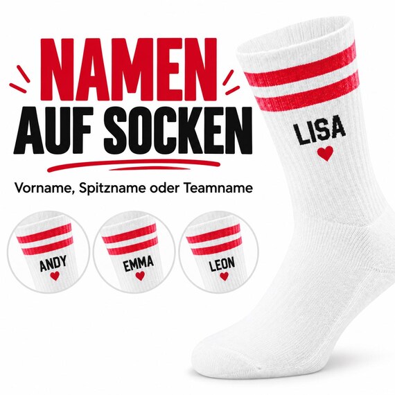 Personalized socks with custom text – tennis socks with name or saying – individual gift – sizes 27–46