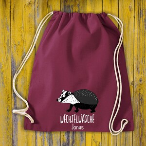 Gym bag sports bag &quot;funny animals badger, change of clothes with desired text daycare after school school cotton gym bag bag