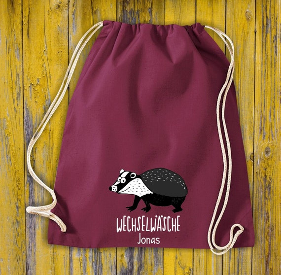 Gym bag sports bag "funny animals badger, change of clothes with desired text daycare after school school cotton gym bag bag