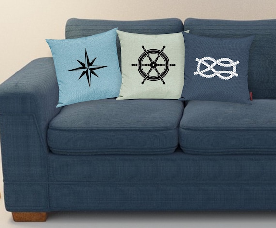 Cushion Covers Set of 3 Sofa Cushion Maritime Star Steering Wheel Rope