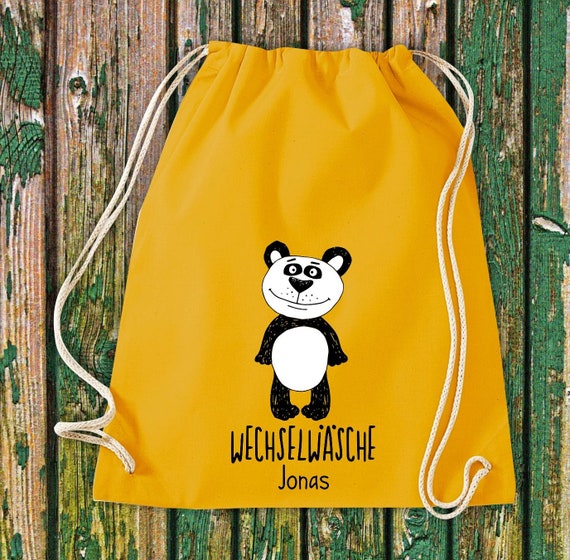 Turnbeutel Sportbeutel "lustige Tiere Panda, Wechselwäsche mit Wunschtext Kita Hort Schule Baumwolle Gymsack Tasche Beutel