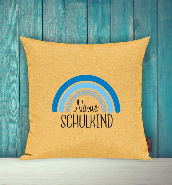 Kissenhülle Sofa Kissen "Regenbogen Schulkind mit Wunschname" Sofakissen Deko Couch Kuschelkissen Kissenbezug Bezug Sofadeko