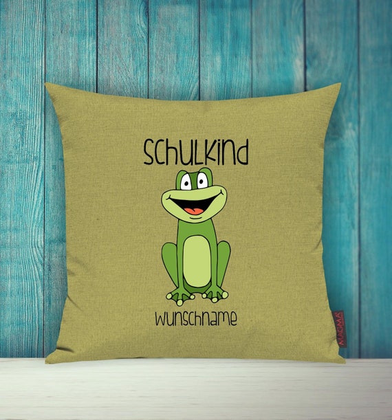 Kissenhülle Schulkind Sofa Kissen Tiere Animal Frosch Wunschname Deko Kinderzimmer Geschenk Tiere Natur Wald Schule Hort Kita